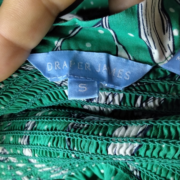 Draper James Floral Dot Smocked Dress Green Midi Length Pockets Size Small - Picture 2 of 6